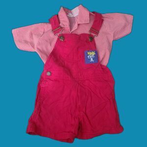 Vintage Kids Talk United Kingdom Red Overall Shorts & Red/White Striped Shirt 4T